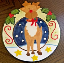 2003 The Cellar at Macy's Christmas Cookie Plate 10" Rudolph Reindeer Red Nose