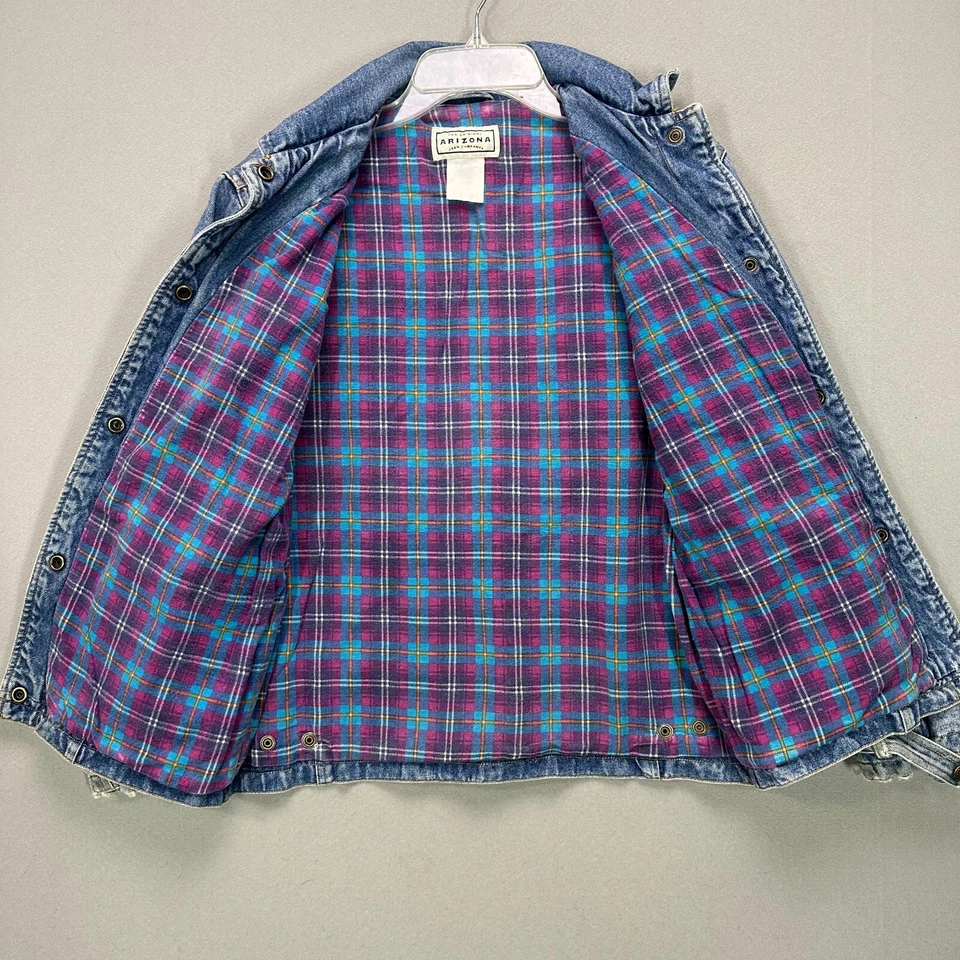 Chaqueta vaquera de colección de los 90 para mujer pequeña de franela forrada a presión bordado logotipo Arizona Foto 2 de 4