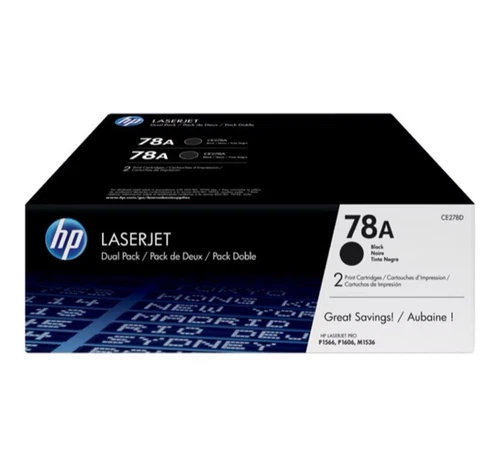 HP 78A Black Toner Cartridge 2-Pack CE278D for LaserJet Pro Printers