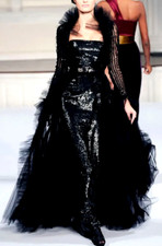 Oscar de la Renta Fall 2009 Runway Black Sequin Embellished Long Gown Dress US 6