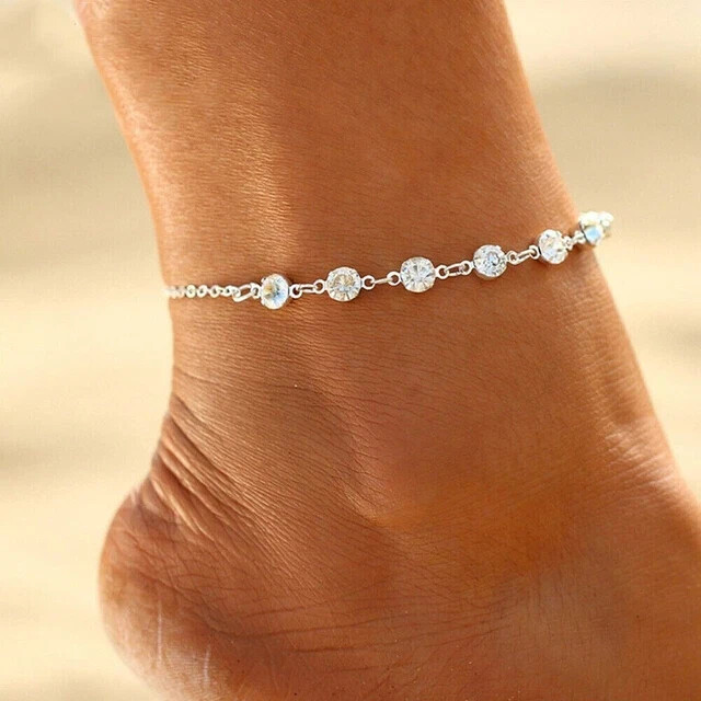 4Ct Round Cut Lab Created Diamond Women's Ankle Bracelet 14K White Gold Plated
