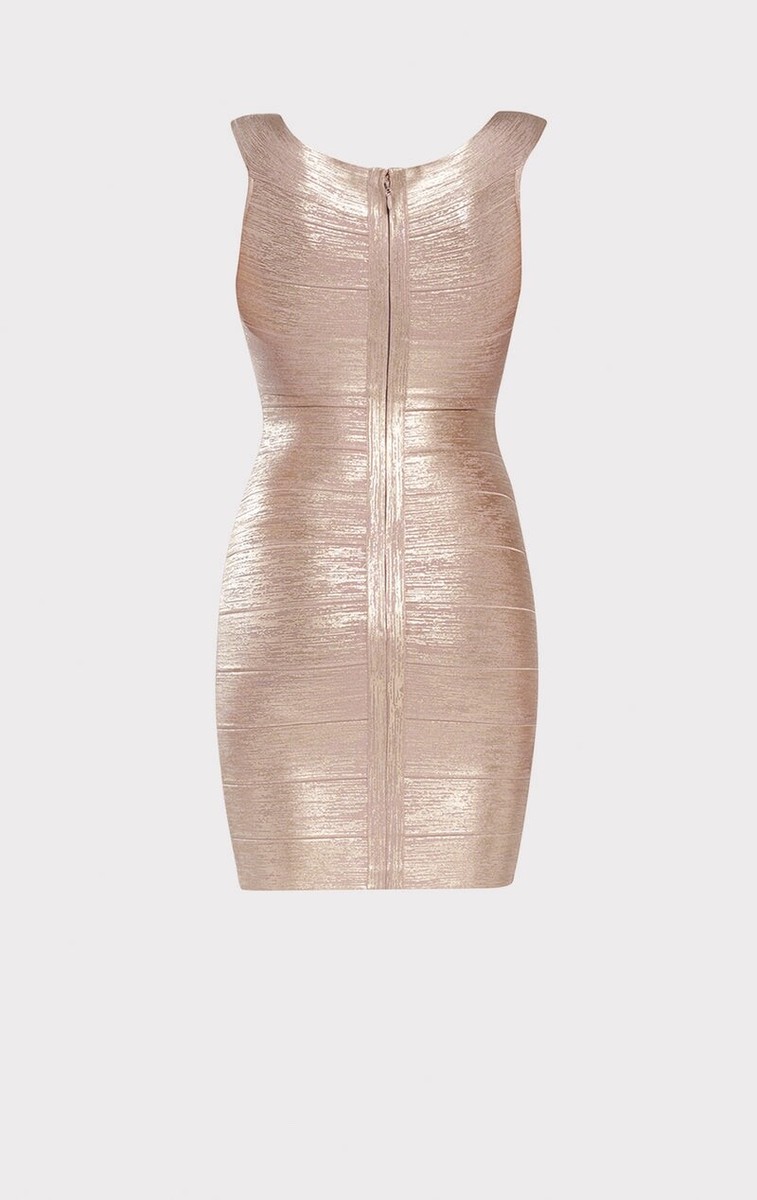 Herve Leger Criss Cross Rose Gold Foil Off The Shoulder Bandage Dress L  $1290 | eBay