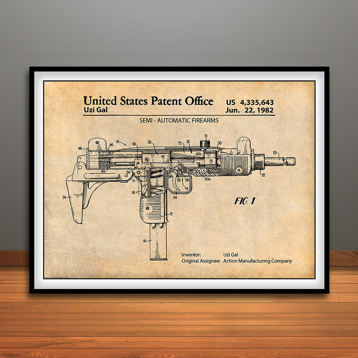 1982 Uzi Submachine Gun Patent Print Art Drawing Poster | eBay