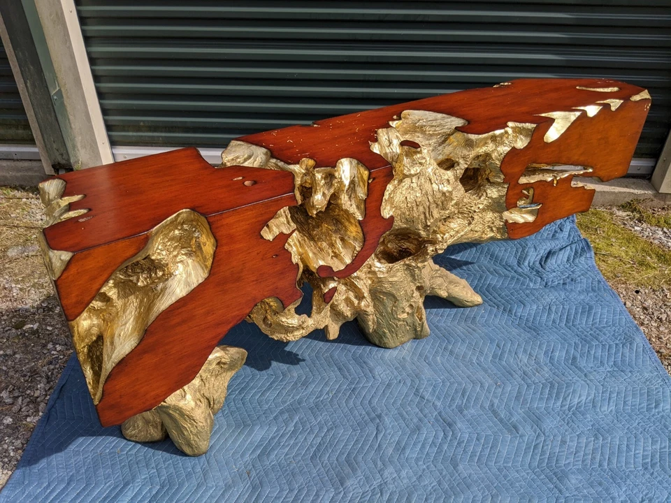 Стол консольный Phillips Cast Naturals Root Burl из коряги с золотыми листьями и искусственным буа - Изображение 4 из 4