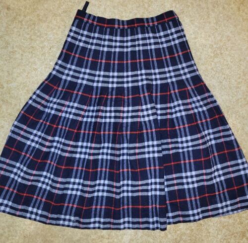 Vtg. Burberrys London Nova Check 100% Wool Skirt UK 10 US 6 Navy Blue
