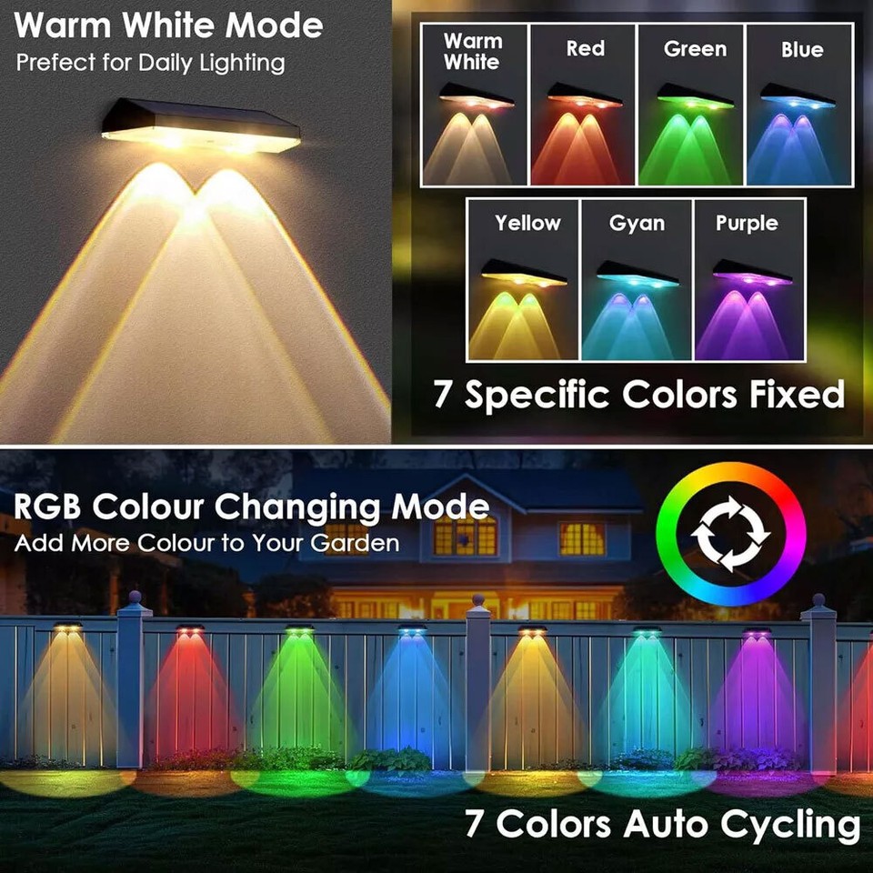 RGB LED Solar Power Wall Light Outdoor Garden Waterproof Fence Deck