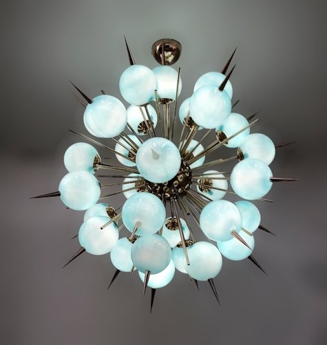 Mid Century Italian Stilnovo Kalmar Brass Glass Dome Chandelier Fixture Light