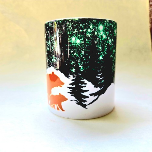Coffee Quips Crafted Mama Bear and her cub on a starry night walk Ceramic Coffee - Picture 4 of 7