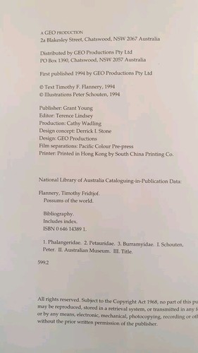 Possums of the World by Tim Flannery, GEO & Australian Museum 1994 1st HB Scarce - 第 5/15 張圖片