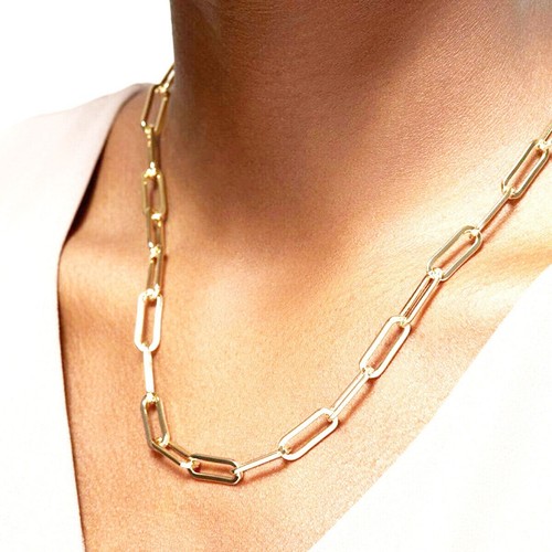 Pulsera gargantilla eslabones de cadena clip collar clip clip de papel chapado en oro 14-24 para mujer - Imagen 1 de 10