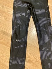 Under Armour Womens Leggings S Black Gray Compression Run Yoga Workout Heatgear
