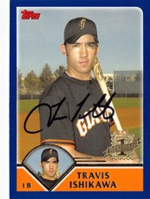 Travis Ishikawa autographed baseball card (Giants) 2003 Topps #T246