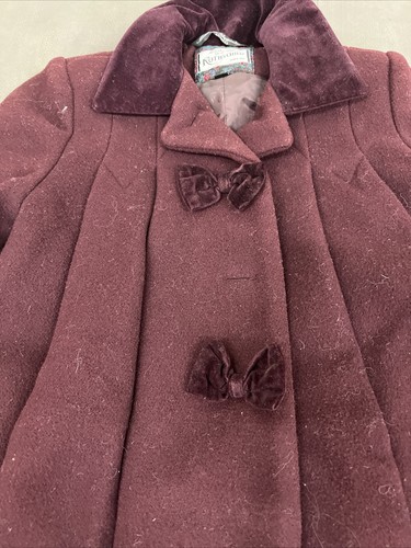Rothschild Sz 3t Wool Coat Grape Color w/Bows EUC Free Ship Benefits Charity - Picture 2 of 11