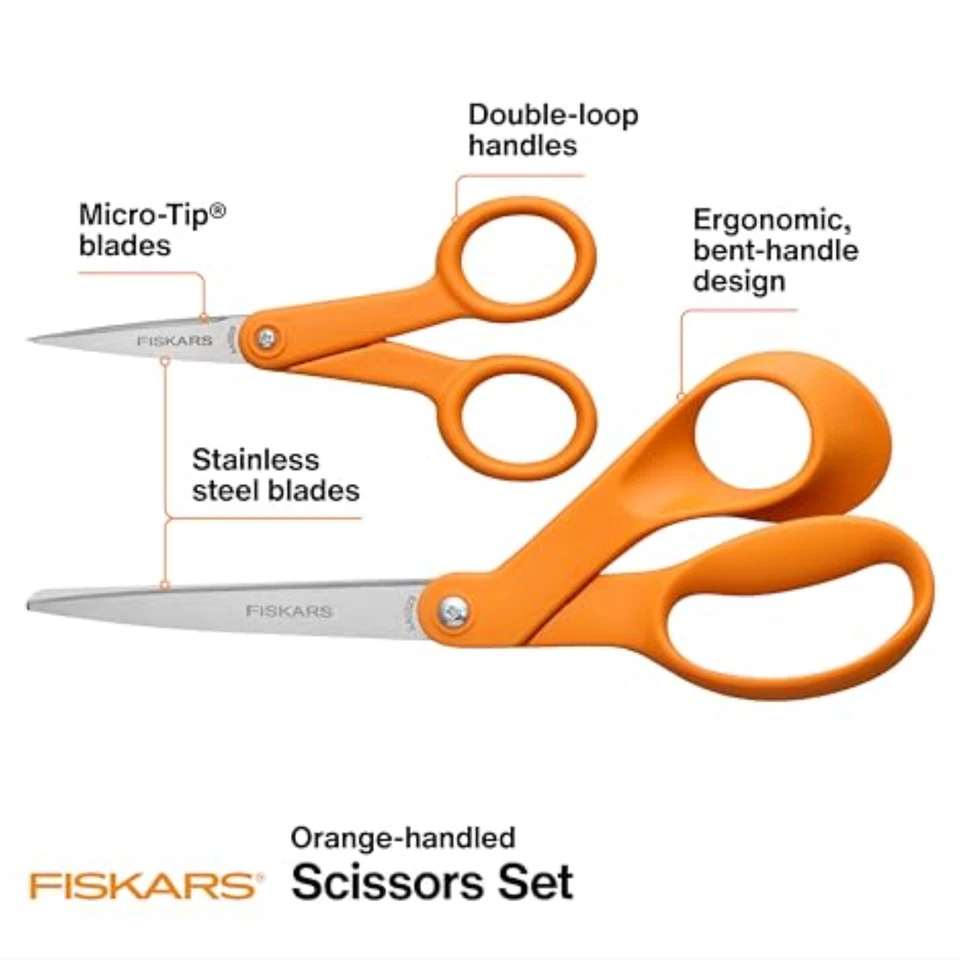 Fiskars 2 Pairs Scissors Set, Genuine 5" Micro Tip & 8" Stainless Steel Scissors - Image 4 of 4