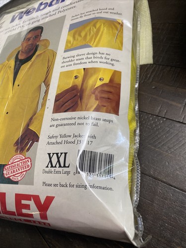 Tingley Webdri Yellow Rain Jacket W/Attached Hood XXL NIP - Picture 4 of 5