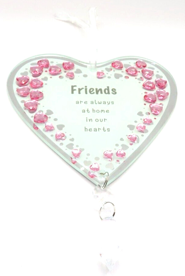 Friends Heart Wall Plaque Hanging with Sentimental Verse 26 CM Pink Diamante