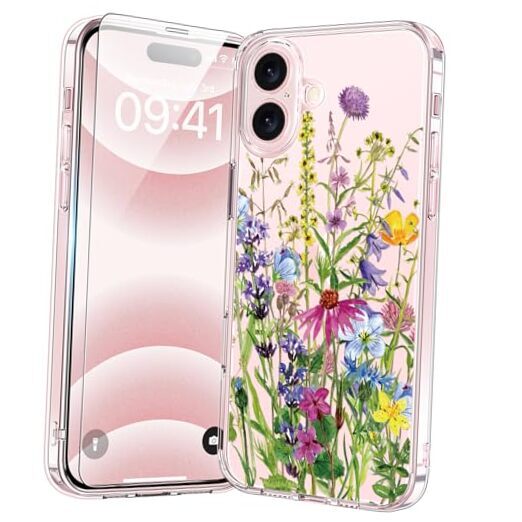 for 16 Case with Screen Protector, Enhanced Camera Blooming Flowers