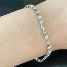 Vintage Clear Rhinestone Sparkly Silver Tone Slim Chain Link Bracelet 7.5"