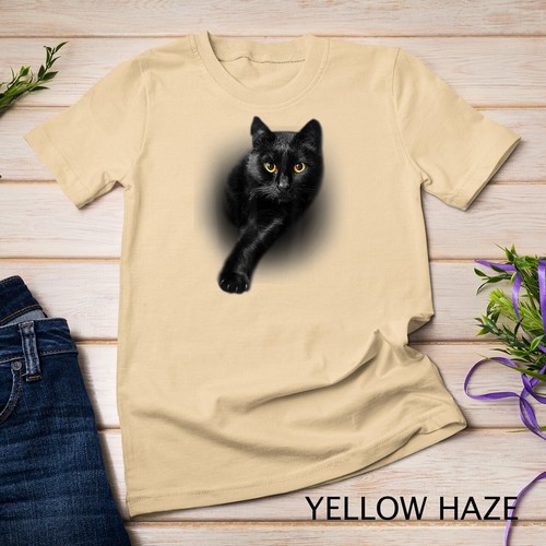 Schwarze Katze gelbe Augen T-Shirt Katzen Tee Shirt Geschenke Unisex T-Shirt - Bild 15 von 15