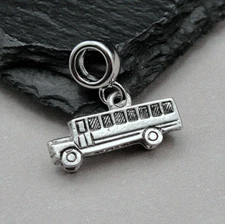 Silver School Bus European Charm - Bus Driver Dangle Charm - School Bus Pendant