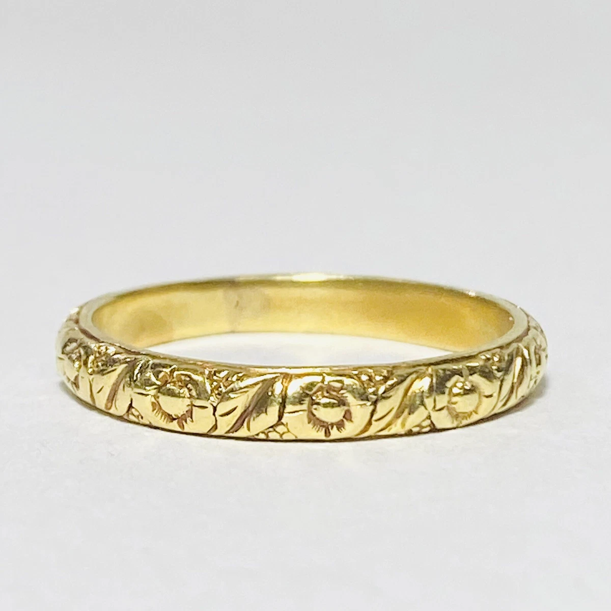Antique 14K Yellow Gold Engraved Flower Leaf 3.4mm Size 11.25 Men s Band Ring 5g