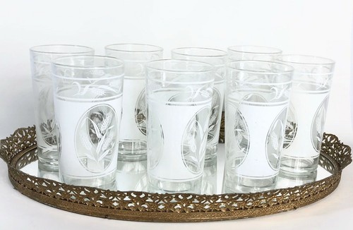 8 Vintage Glass Drink Tumbler Glasses Wheat Pattern Mid Century Barware Set - Picture 2 of 6