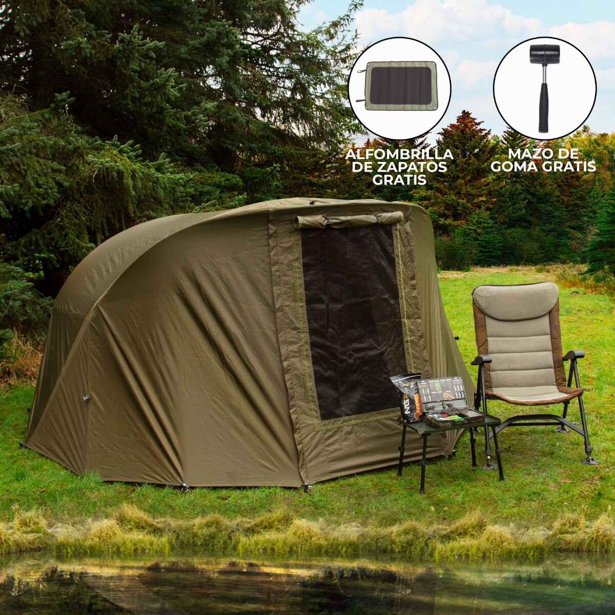 Vivac Tienda de Pesca Verde 1-2 Man Bivvy Funda Pescador Caña Carpa...