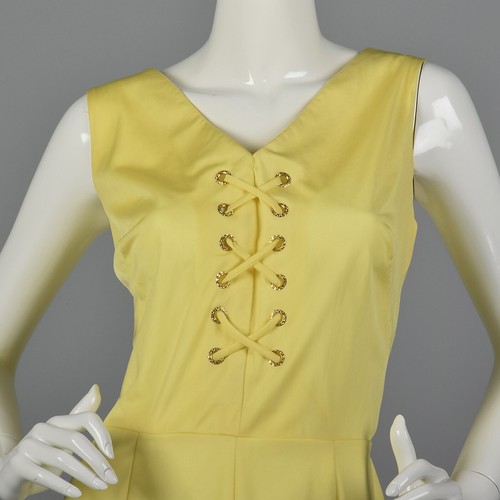 Large 1970s Womens Yellow Romper Vintage Sleeveless Short Summer Beach Wear - Picture 6 of 10