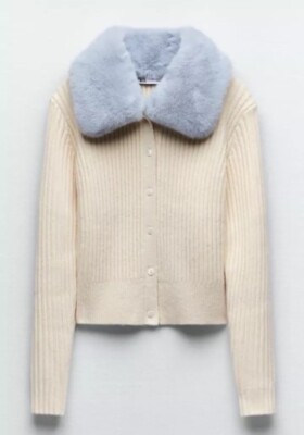 ZARA FAUX FUR KNIT CARDIGAN WITH FUR LAPEL