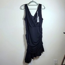 Grace Karin Women's Wrap Front V Neck Bodycon Dress Ruched Sides Black Large NWT