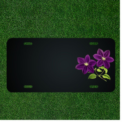 Custom Personalized License Plate With Add Names To Two Purple Flowers Design