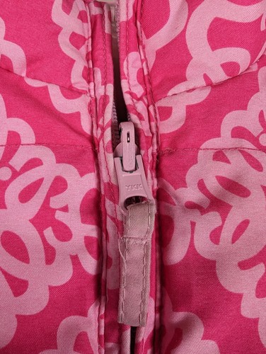 Lilly Pulitzer Girls Pink Reversible Puff Jacket All Over Logo Palm Tree Sz 12 - Picture 14 of 15