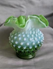 Fenton Lime Green Opalescent Hobnail Ruffled Edge Miniature Vase, 4.5 In