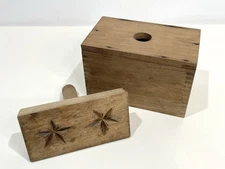 Vtg Wood Butter Mold Press Star Flower Dove Tail Primitive Farmhouse Rectangle