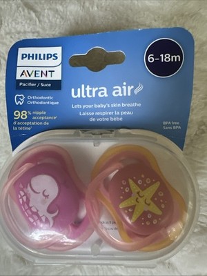 Philips AVENT Ultra Air Pacifiers BPA-Free 6-18M Pink Purple 2 Pack SCF244/23