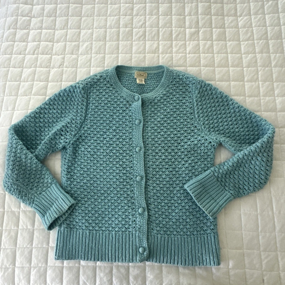 LL BEAN Sweater Womens Large Blue Wool Angora Blend Retro Preppy Grannycore - Image 3 of 4