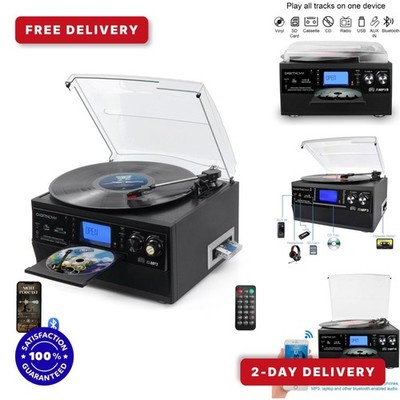 DIGITNOW 9-in-1 Record Player with Bluetooth, CD, Cassette, AM/FM Radio