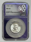 1950 Philadelphia Washington Silver Quarter NGC MS64 Trader Bea