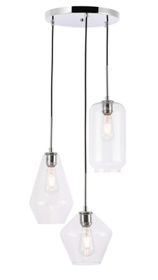 Elegant Lighting LD2268 Gene 3 Light 17''W Multi Light Pendant - Chrome