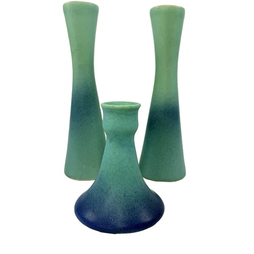 Vtg Artus Van Briggle Turquoise Blue Art Pottery Cabinet Flower Vase Lot of 3