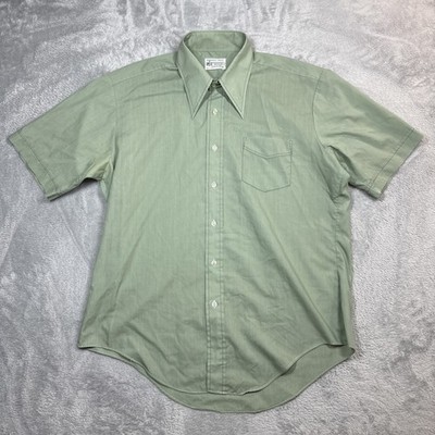 Vintage Kmart Button Shirt Men Large Green Dagger Collar Contrast Stitch 70s 80s