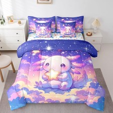 Cute Axolotl Bed in A Bag Twin Size, Galaxy 7 Pieces Bedding Set Boys Girls C...