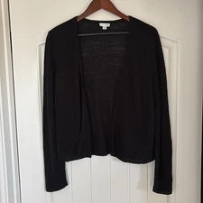 J Jill Black Linen Lightweight Open Cardigan Knit Sweater Women's Medium