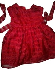 George Dress size 4T girl striped Red satin petticoat back tie ribbon Holidays 