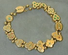 Victorian GF 14 Jeweled Slide Charm Bracelet Pearl Ruby Emerald Turquoise 7.25"