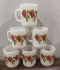 VTG Fire King By Anchor Hocking Strawberry Milk Glass Mug. Set Of 6