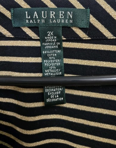 Lauren Ralph Lauren Black Gold Striped Long Sleeve Knit Top Boat Neck 2X - Picture 3 of 4