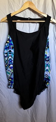 Catalina Women s 3X 22W 24W High Neck One Piece Swimsuit NWOT Black Blue