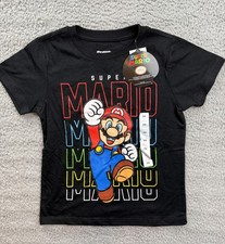 Super Mario Shirt Youth XS Black Graphic Tee Nintendo Gamer Kids T-Shirt New Tag