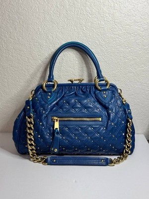 MARC JACOBS Stardust 2Way Calfskin Quilted Studded Stam Bag in Marine Blue RARE